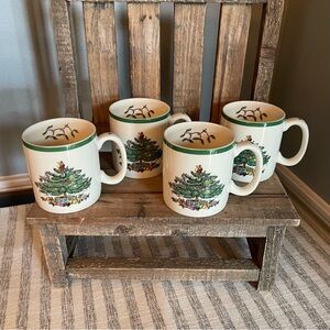 NEW - Spode - Christmas Coffee Mugs - Set of 4 - with Santa & Christmas Tree
